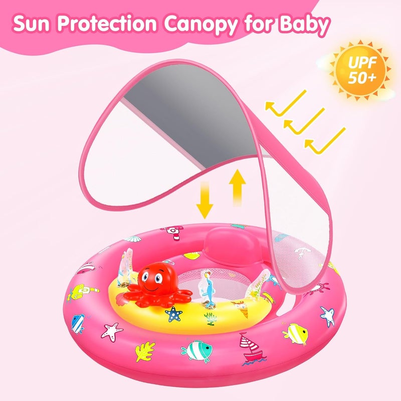 HINZER Baby Pool Float with Canopy, Inflatable Baby Swim Float with UPF50+ Sun Protection, Toddler Infant Pool Float with Toy Play Console Adjustable Safety Seat for Kids Girls Boys Aged 6-36 Months - Image 2